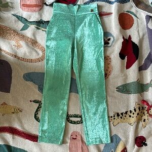 Sparkly glitter stretch pants cigarette cropped Tiffany green elisabetta franchi
